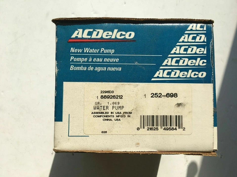 Bomba de agua para motor Delco ACDelco Pro 252-698 NOS Foto 2 de 3