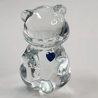 Crystal FENTON Art Glass Bear Paperweight September Birthstone Blue Zircon Heart