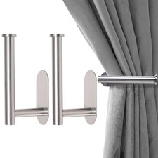 2 Pack Adhesive Curtain Holdbacks, No Drill Metal Set of 2, Silver