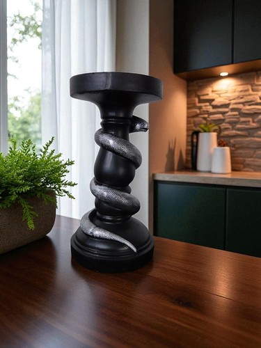 Black Snake Candle Holder Decorative Gothic Serpent Statue Home Decor Table Top - Picture 5 of 10
