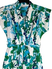 Calvin Klein Belted Dress Green And White Floral Midi Cap Sleeve NWOT