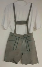 Vintage German Lederhosen Kids Grey Suede Leather Adjustable Straps Pockets Trim