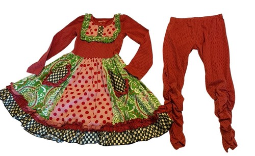 Mustard Pie Dress Pants 2 Piece Outfit Size 4T Red Green Ruffles Boutique