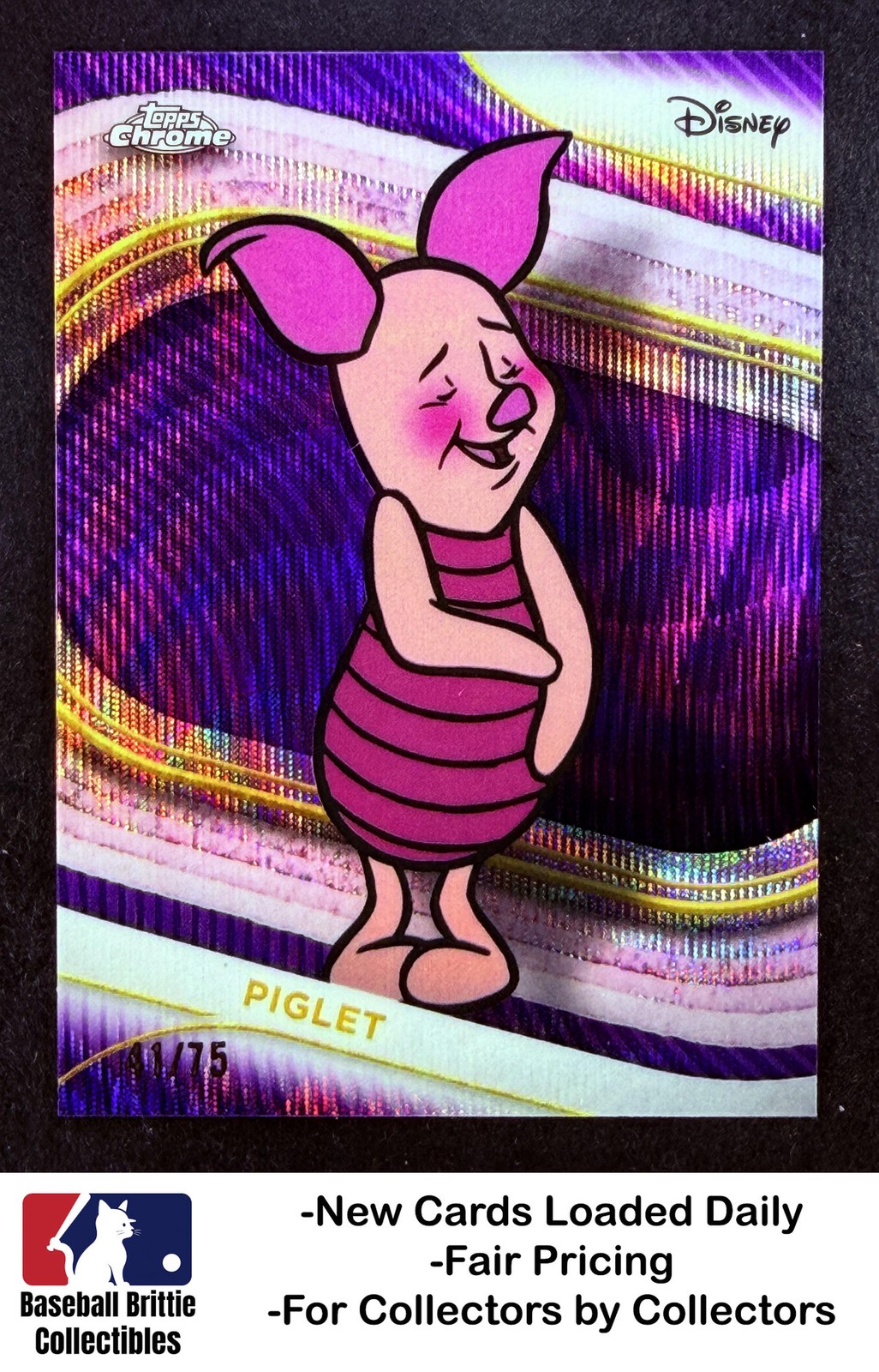 Piglet 2025 Topps Chrome Disney #144 Purple Wave Refractor /75