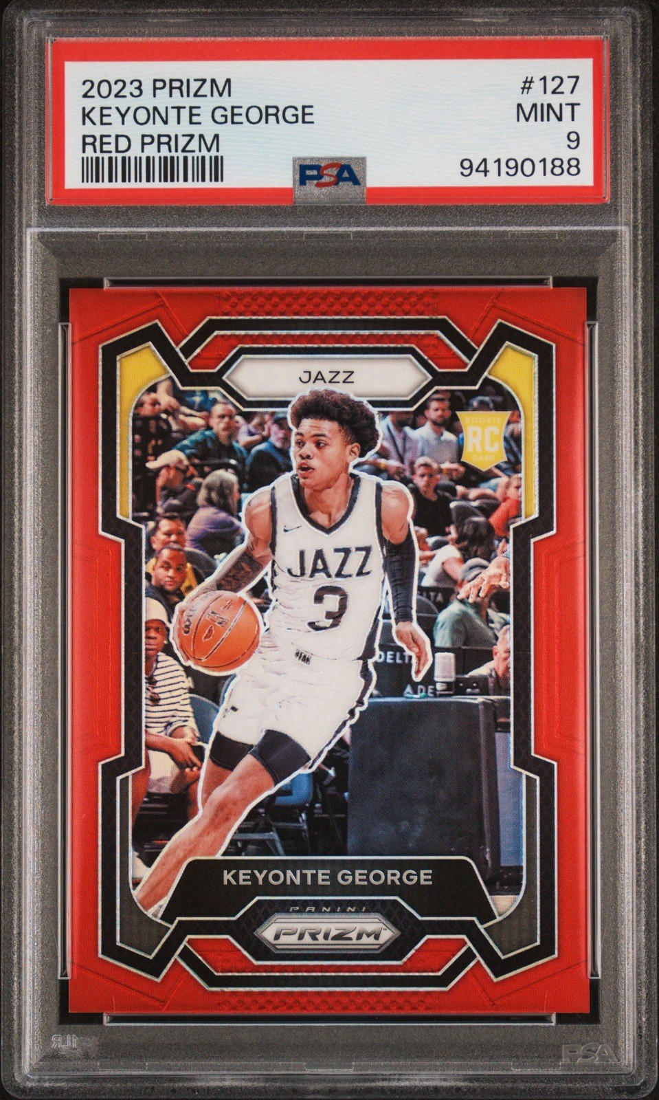 2023-24 PANINI PRIZM KEYONTE GEORGE #127 RED PRIZM /299 (RC) PSA 9 JAZZ