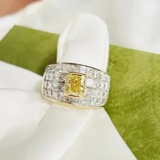3Ct Radiant Cut Lab-Created Yellow Citrine Engagement Ring 14K Two Gold Plated