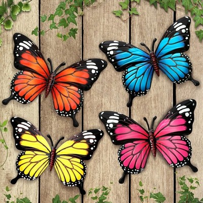 4 Pack Metal Butterfly Wall Art Outdoor Garden Patio Fence Yard Hanging Decor