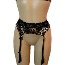 VICTORIA'S SECRET Small 100 Silk Satin Animal Print Garter Belt vintage 90s