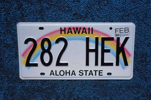 2020 HAWAII License Plate # 282 HEK