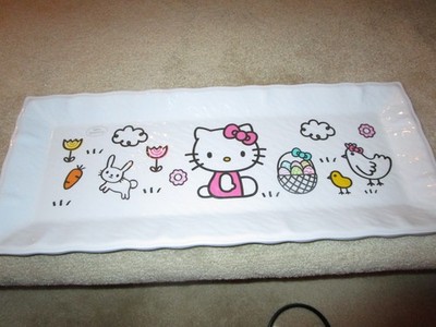 NEW HELLO KITTY EASTER EGGS BUNNY 19'' X 8'' SERVING TRAY