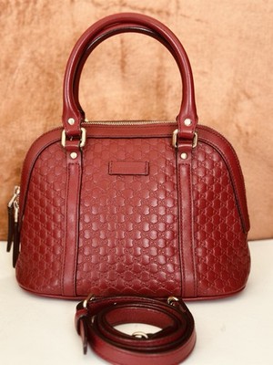 GUCCI Guccissima  Micro GG Dome Handbag  2-way 449654 Red Leather