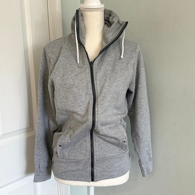 Helly Hansen Womens Gray Full Zip Funnel Neck Hoodie Sweatshirt Lightweight Sz L