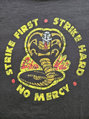 Cobra Kai Strike First, Strike Hard, No Mercy Black Graphic 100% Cotton T-Shirt