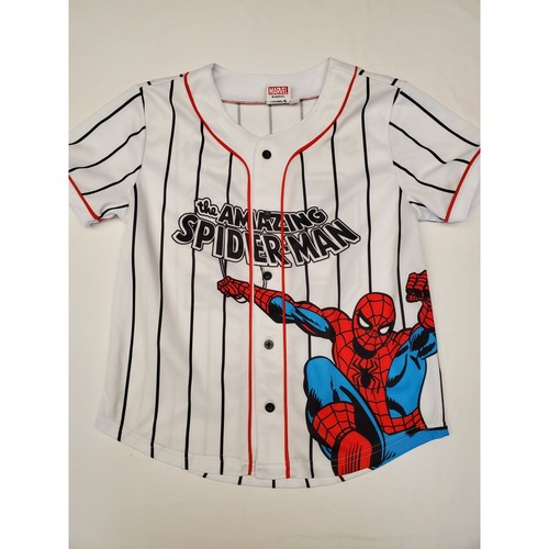 Marvel Amazing Spider-Man Pinstripe Baseball Jersey Youth Boys Size 7 White