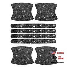 8pcs Bling Car Door Handle Protector Stickers,Crystal Rhinestone Glitter Black