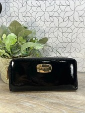 2828 Michael Kors Black Patent Leather Zip Wallet with Gold Plaque