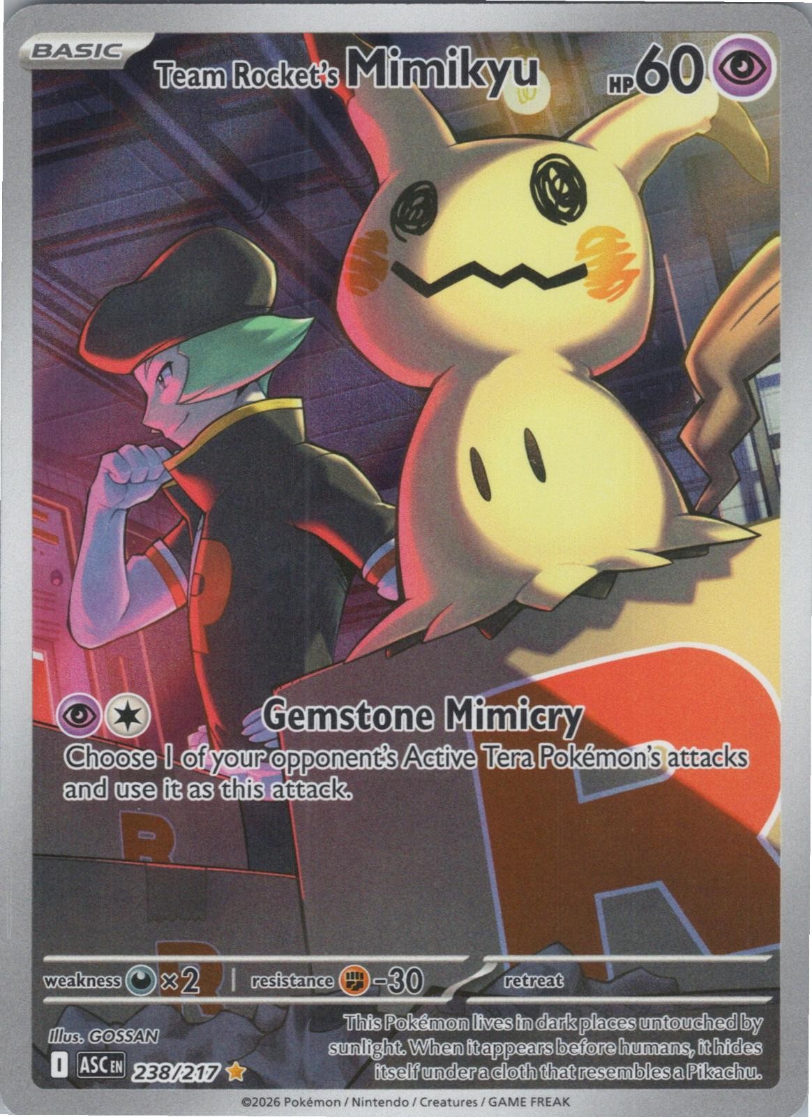 Team Rocket's Mimikyu 238/217 Illustration Rare Ascended Heroes Pokemon Holo NM