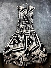 Banana Republic Maxi Dress Womens XS Black White Geometric Print Smocked Waist