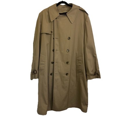 London Fog Maincoats Trench Coat Mens 42 Reg Dark Khaki Double Breasted No Belt