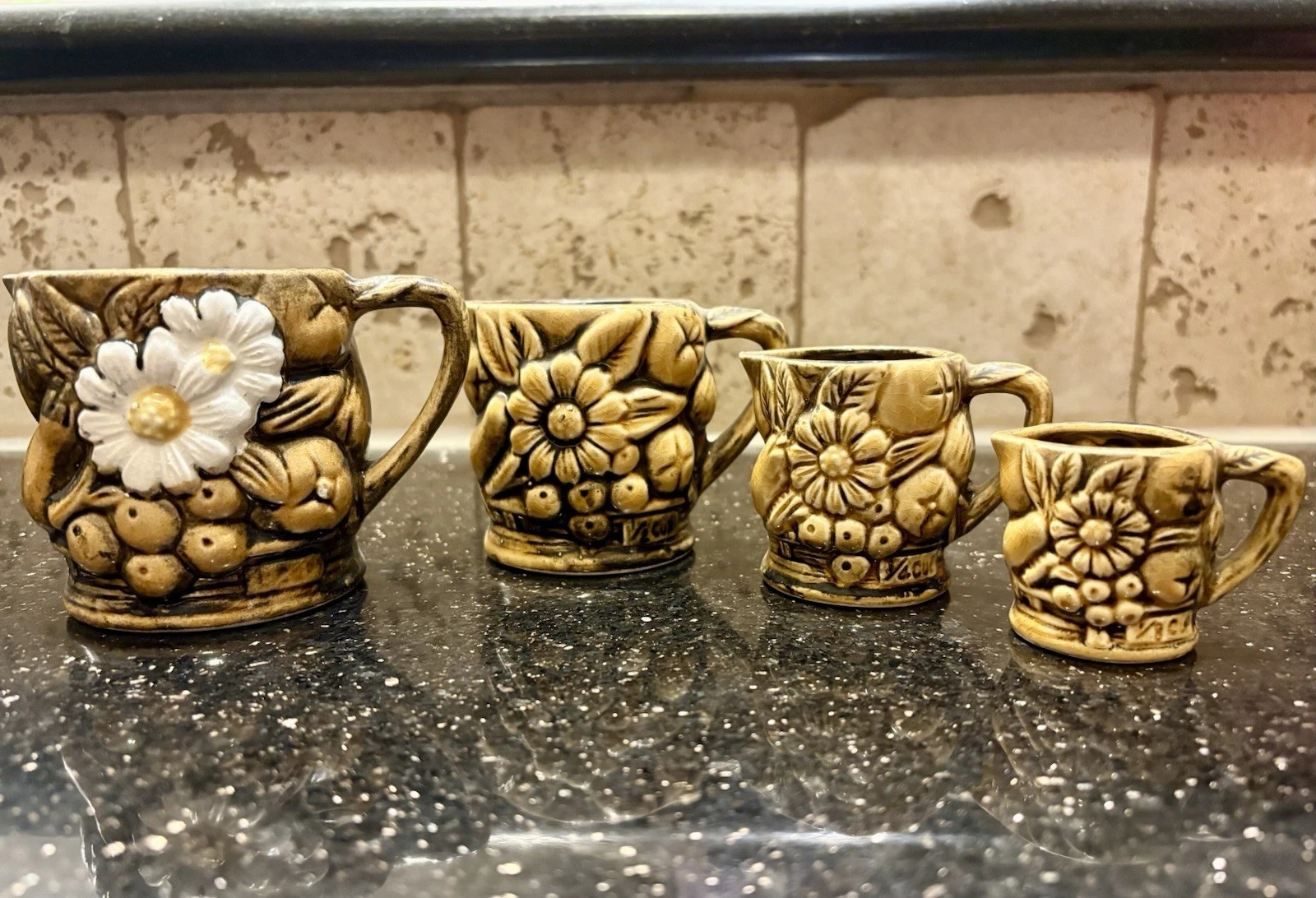 Beautiful 1960s Hand Painted Japan Ceramic Measuring Cup Set Of 4