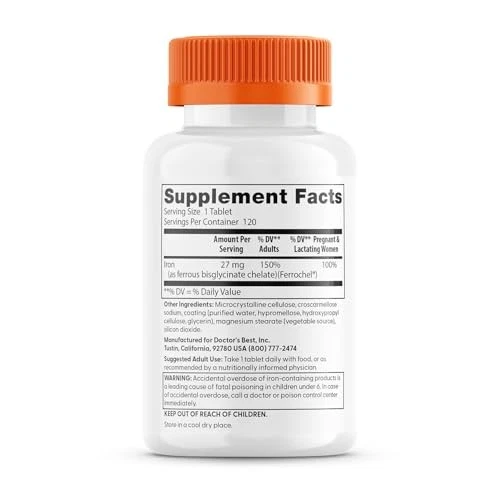Doctor's Best Hierro de Alta Absorción 120 Unidades Suplemento de Ferrochel Quelado Foto 3 de 4
