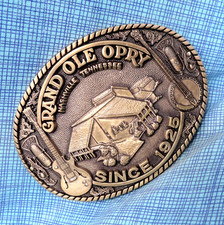 Grand Ole Opry Belt Buckle Nashville Banjo Guitar Mics Music Vtg 70s ADM .GMP528