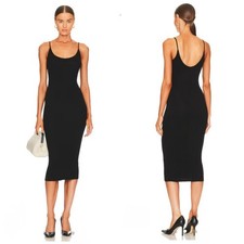 ENZA COSTA Silk Knit Essential Dress Women Medium Black Midi Spaghetti Strap NEW