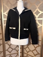 Made in Italy Womens Black Boucle Tweed Jacket Cropped Chanel Style Blazer