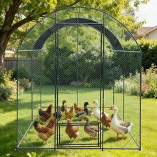 Large Heavy Duty Metal Chicken Coop Run Walk-in Outdoor Poultry Cage & Dome Roof