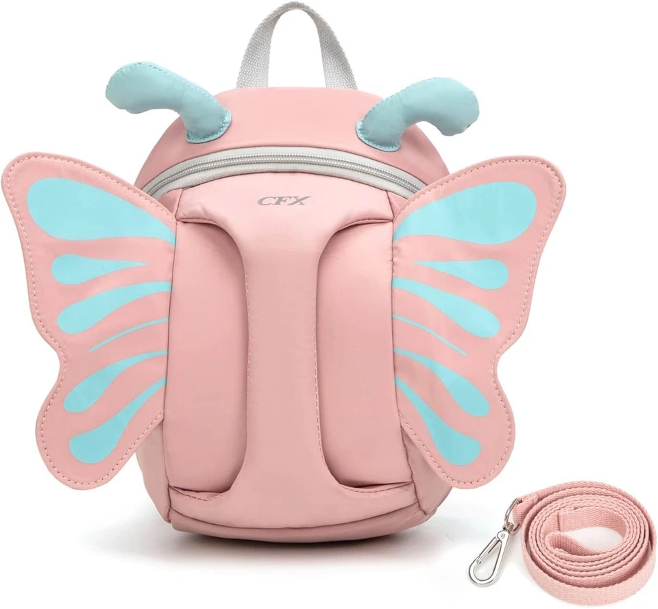 Correa mochila anti-perdida rosa mariposa para niños pequeños con asa de seguridad para salidas Foto 3 de 4