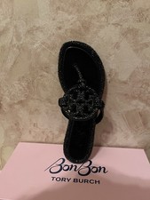NIB Tory Burch x BonBon Miller Knotted Crystal Sandals Sugared Licorice Black
