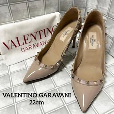 Valentino Garavani Pumps Heel Studded Leather Pink Beige EU35/US5 115216c