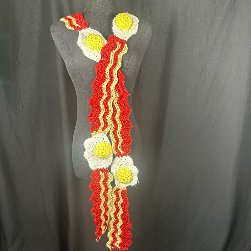 Handcrafted Crocheted Twinkie Chan Bacon & Eggs Novelty Scarf