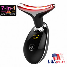 7-in-1 LED Face Neck Massager Beauty Device USB Rechargeable Glossy Black