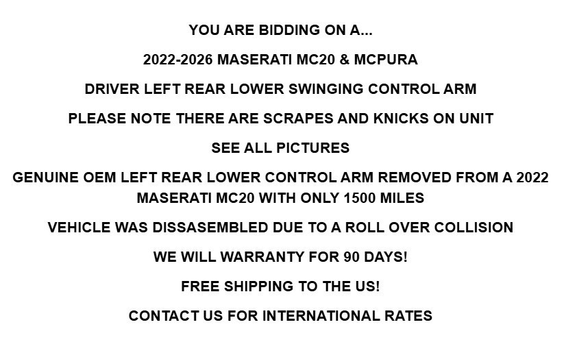 2022-2026 Maserati MC20 MCPura Left Rear Lower Swinging Control Arm 1500 Miles