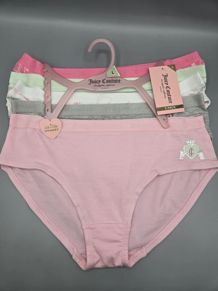 Paquete de 5 bragas Juicy Couture de algodón y spandex multicolores para niña talla L nuevas con etiquetas  Foto 3 de 4