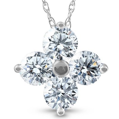1 Kt Diamant 4 Steine Anhänger 14k Weißgold EX3 Lab Grown Halskette