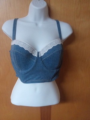 Colsie Lace  Knit  Denim Look  Corset Crochet Wireless Bralette Tank Size XL