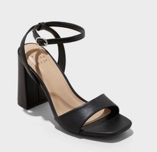 A New Day Haley Ankle Strap Square Toe Heels with Memory Foam , Block Heel 7 1/2