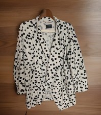 TAHARI Linen Blazer Polka dot Jacket With Pockets Open End Top M