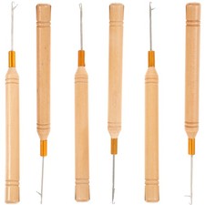 6 Pcs Hair Crochet Hooks Metal With Wooden Handle For Dreadlock Braiding Tool