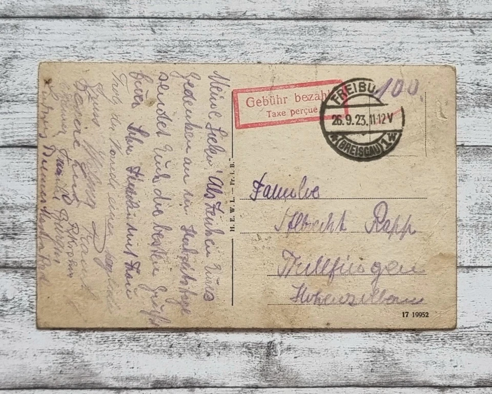 AK Freiburg Hildaturm Architektur Postkarte Vintage Ansichtskarte Stempel Gebühr - Bild 2 von 2