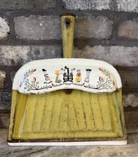 Vintage JV REED Green Metal Dust Pan M. Taber Dutch Amish Folk Design Kitchen