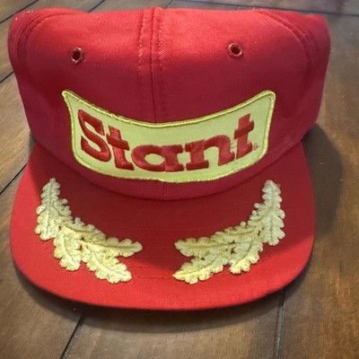 Vtg 70's 80's Red STANT Racing SNAPBACK Trucker Cap mesh scrambled egg design