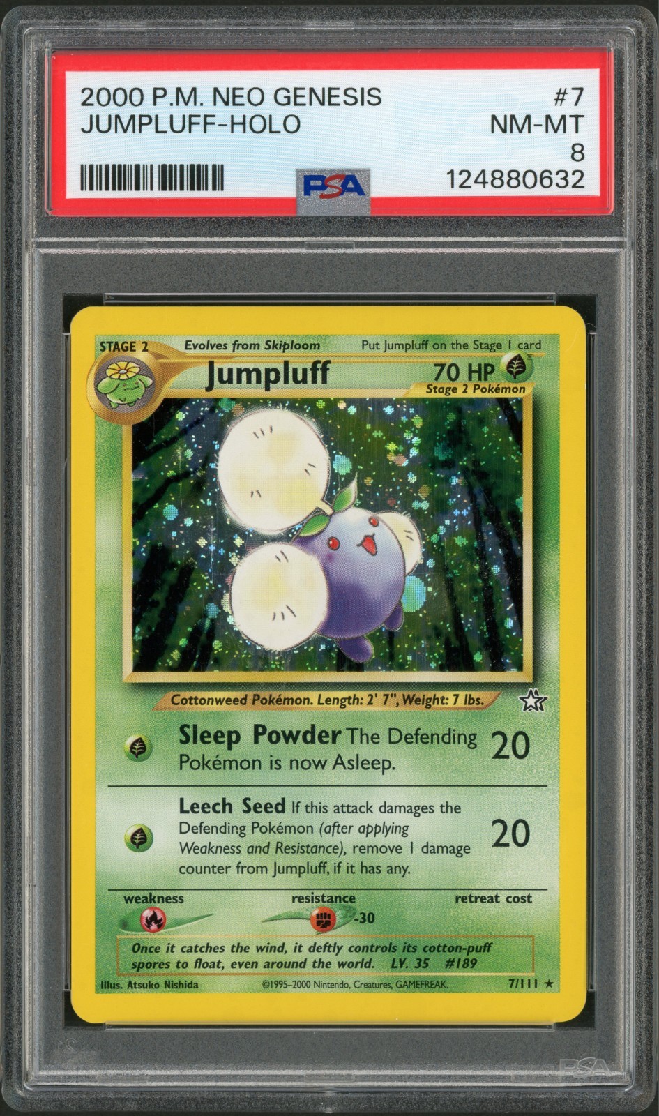 2000 Pokemon Unlimited Neo Genesis Jumpluff Holo Rare 7/111 PSA 8