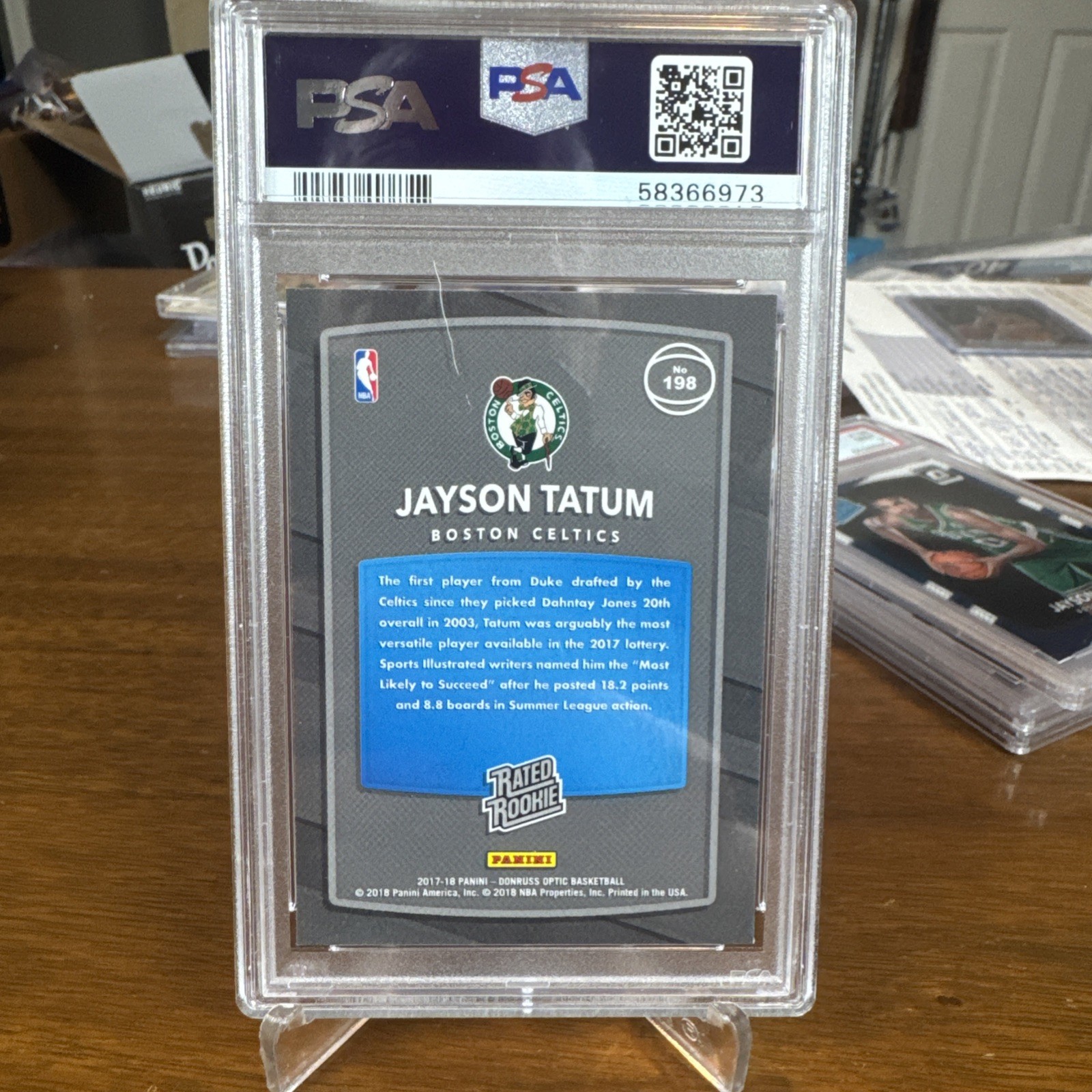 2017-18 Panini Donruss Optic - Rated Rookie Jayson Tatum #198 (RC) PSA 9 view 2