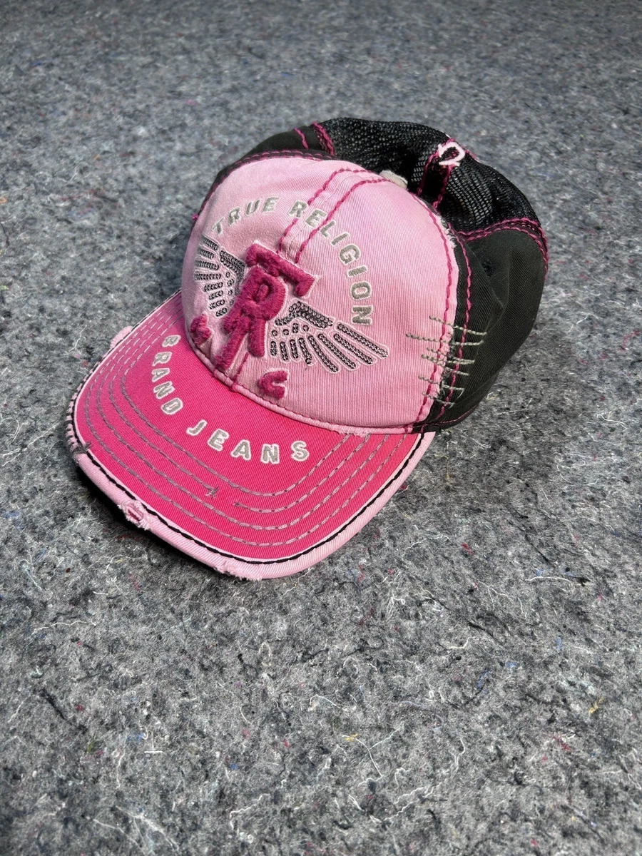 True Religion Distressed Style Strapback Trucker Baseball Cap Hat Tan pink True Religion Pink Men main image 4