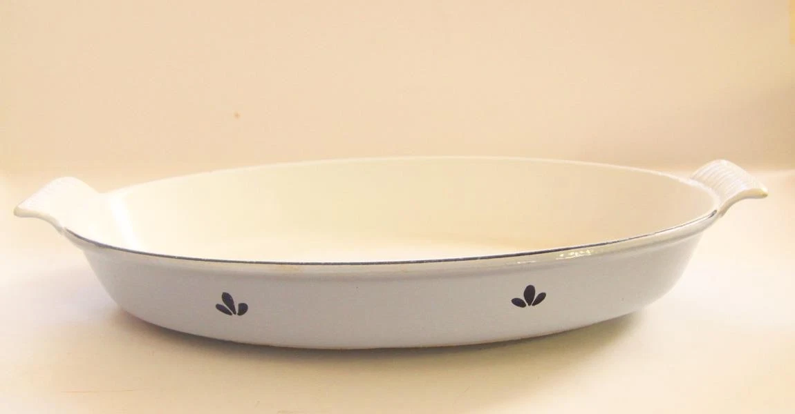 Vintage DRU Holland #36 Enameled Cast Iron Casserole Baker – 16" Oval Roaster