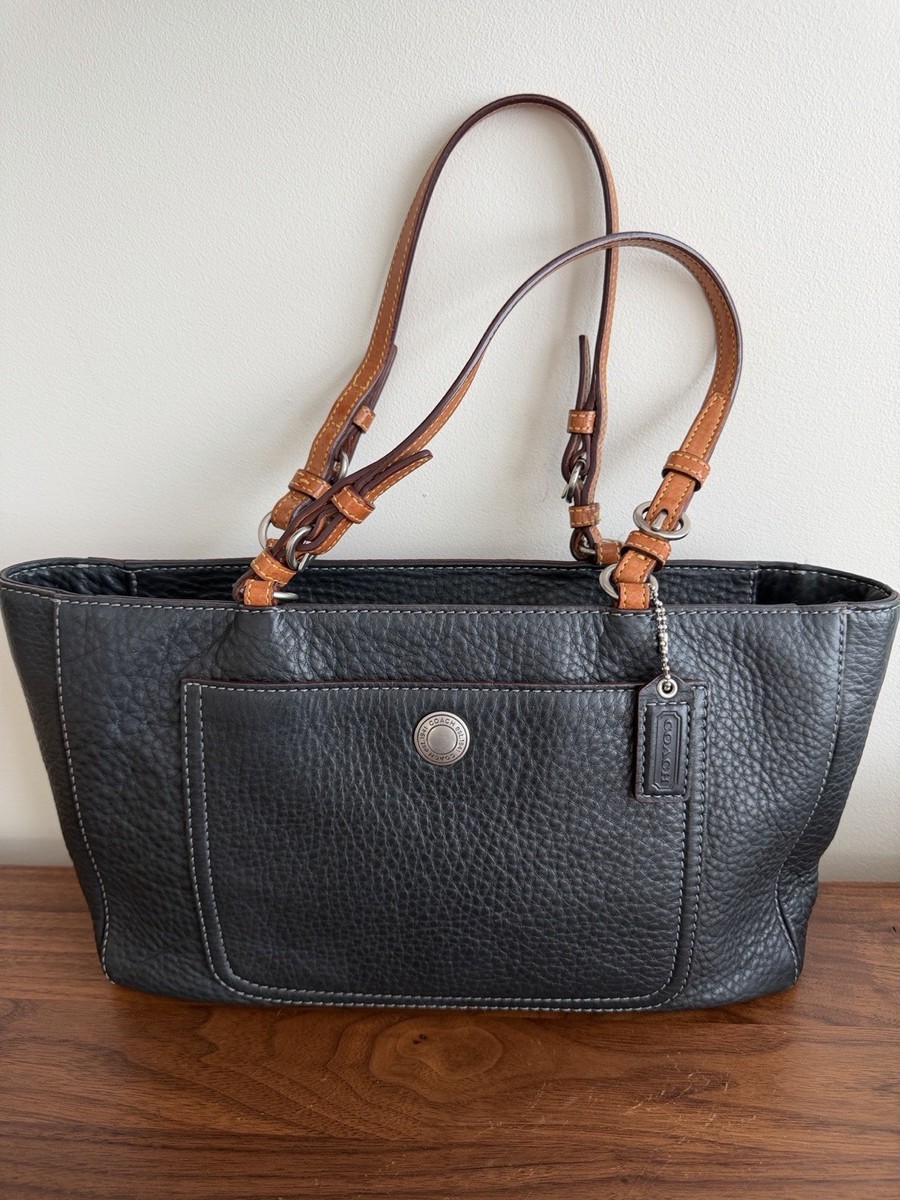 Coach Vintage Black Pebbled Leather Chelsea Bag With Brown Straps