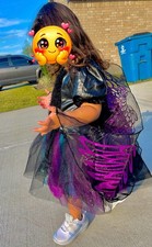 Cat Jack Girls Unicorn Dress Costume Black Purple Teal w/ Wings Headpiece